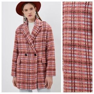 NWT. Mango Pink Checked Textured Short Coat. Size S.